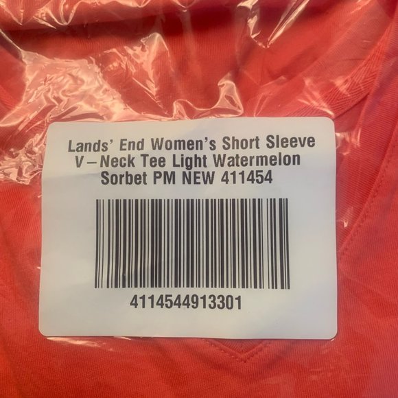 NWT LANDS' END WOMEN'S SHORT SLEEVE V-NECK TEE LIGHT WATERMELON SORBET PM - Picture 7 of 8
